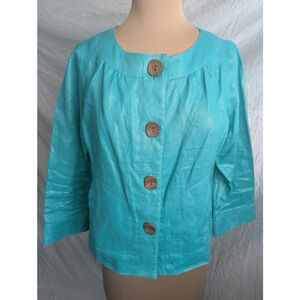 Vtg Windridge Cheryl Nash‎ 100% Linen Button Up Blazer Glazed Ocean Teal Sz M